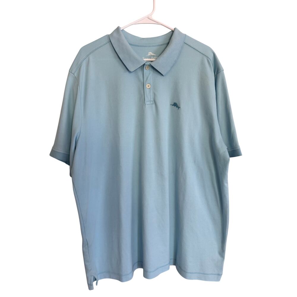 Tommy Bahama Polo Shirt XXL Aqua Blue Marlin Logo Short Sleeve Resort